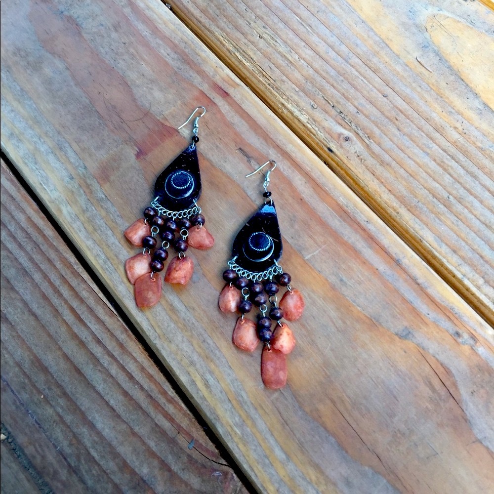 Brand New Rust Brown Tagua Coconut Handcarved Earrings Ecuadorean Large - Picture 6 of 6